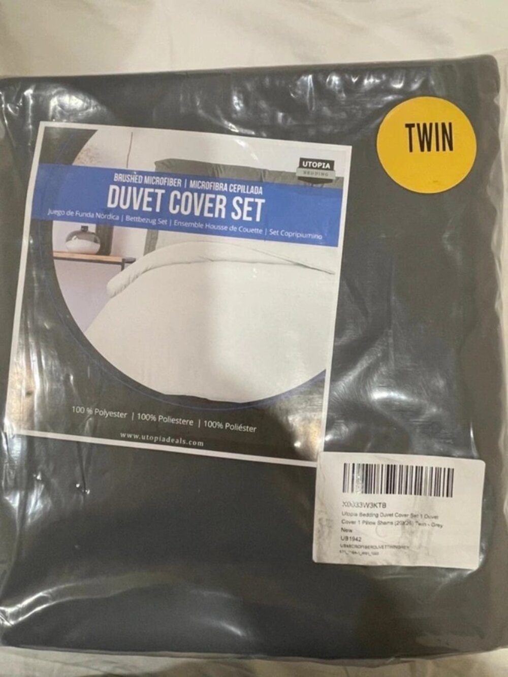Utopia Bedding Twin Gray Brushed Microfiber Duvet Cover Set